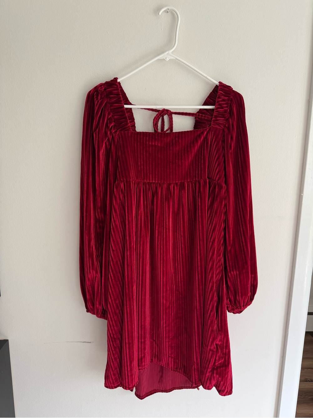 Velvet Red Long Sleeve Babydoll Dress
